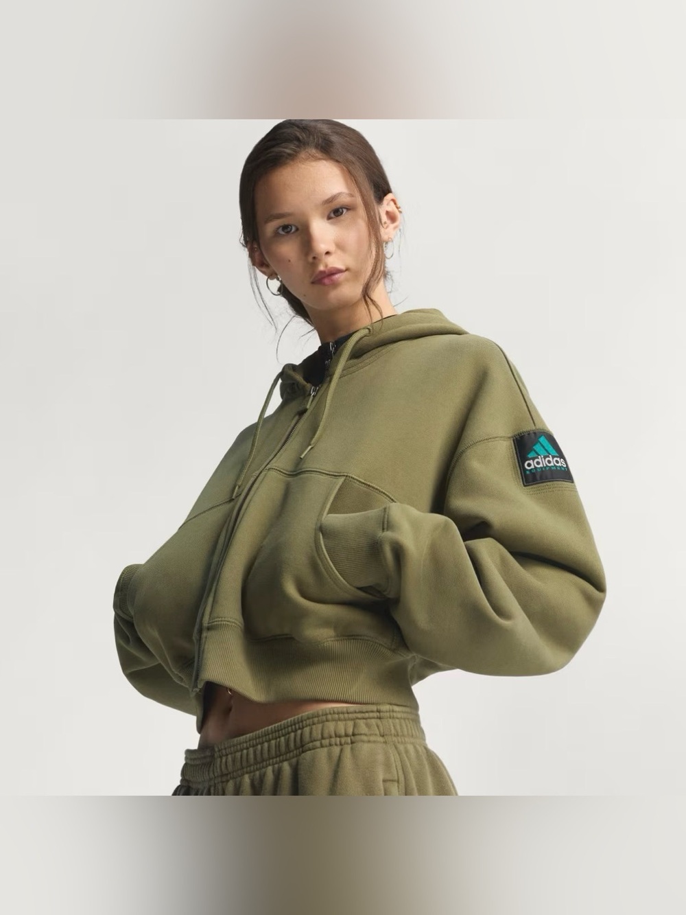 Adidas Equipment [S] Women’s Cropped Hooded Jacket Focus Olive JW5056